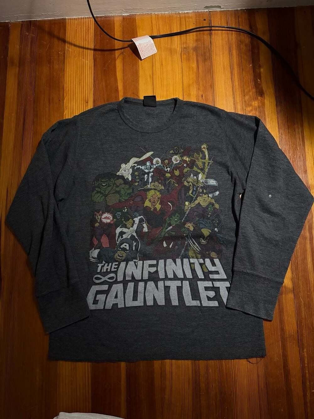 Vintage Marvel The Infinity Gauntlet Graphic Long Sleeve Waffle Knit Thermal Shi
